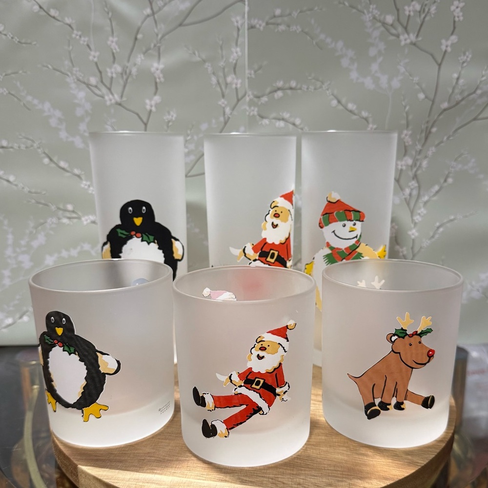 6 Dartington France Frosted Christmas Old Fashioned Glasses
